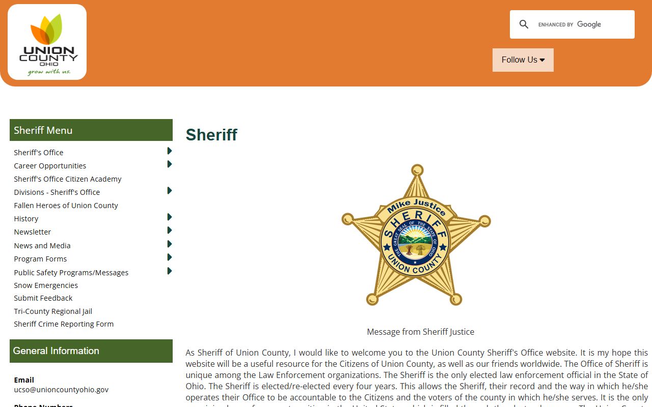Union County jail roster search through the sheriff's office