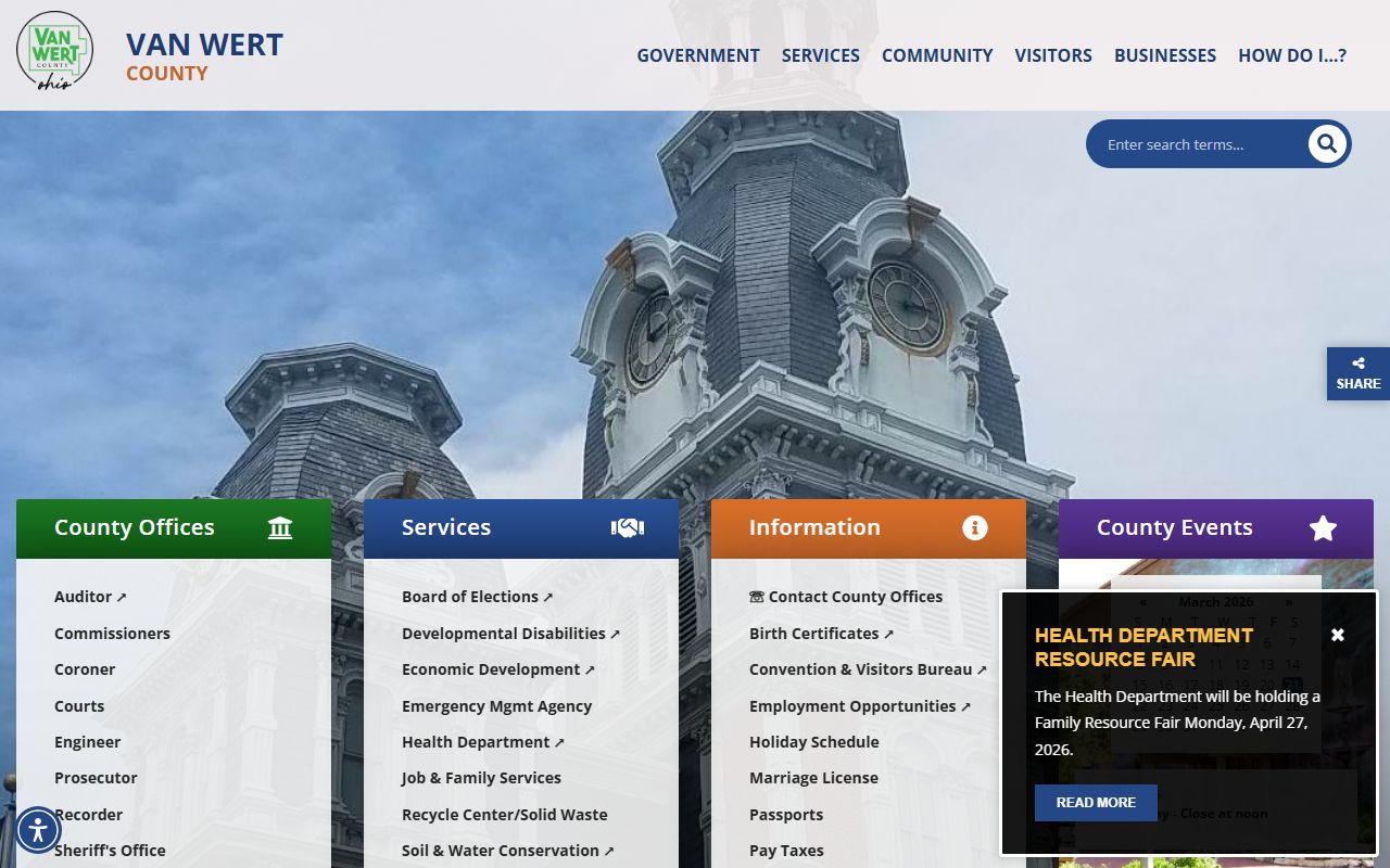 Van Wert County Ohio government website for jail roster access