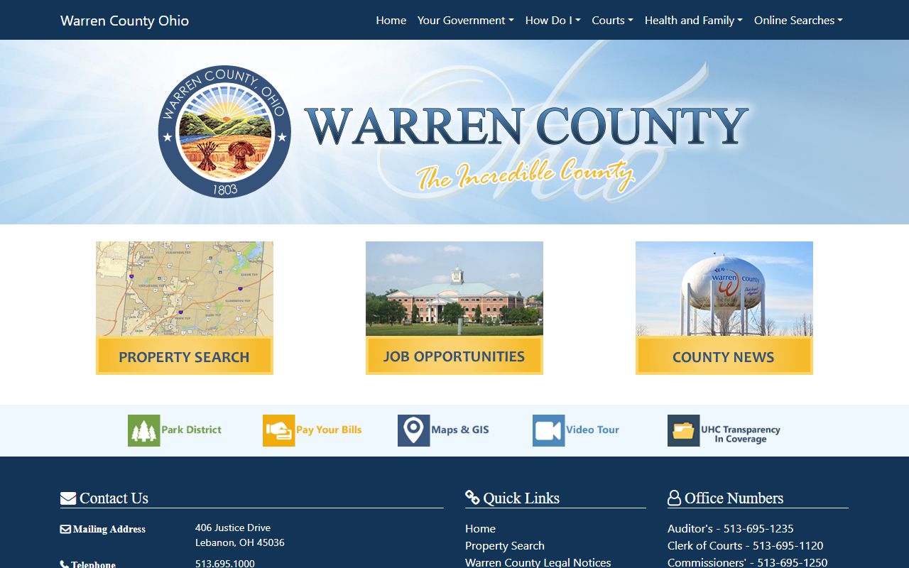Warren County Ohio government website for jail roster searches