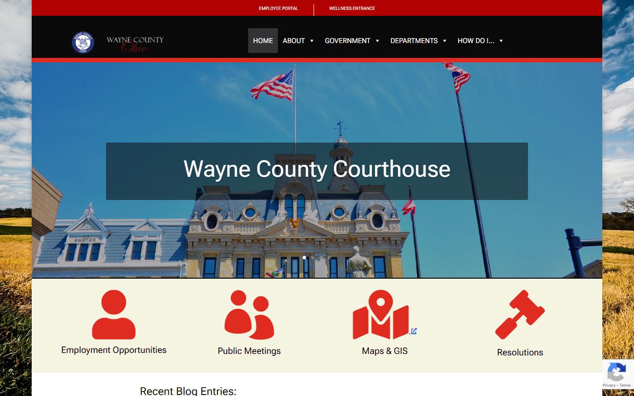 Wayne County Ohio government website with jail roster links