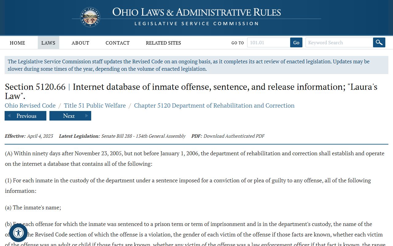 Ohio Revised Code 5120.66 for state jail roster records